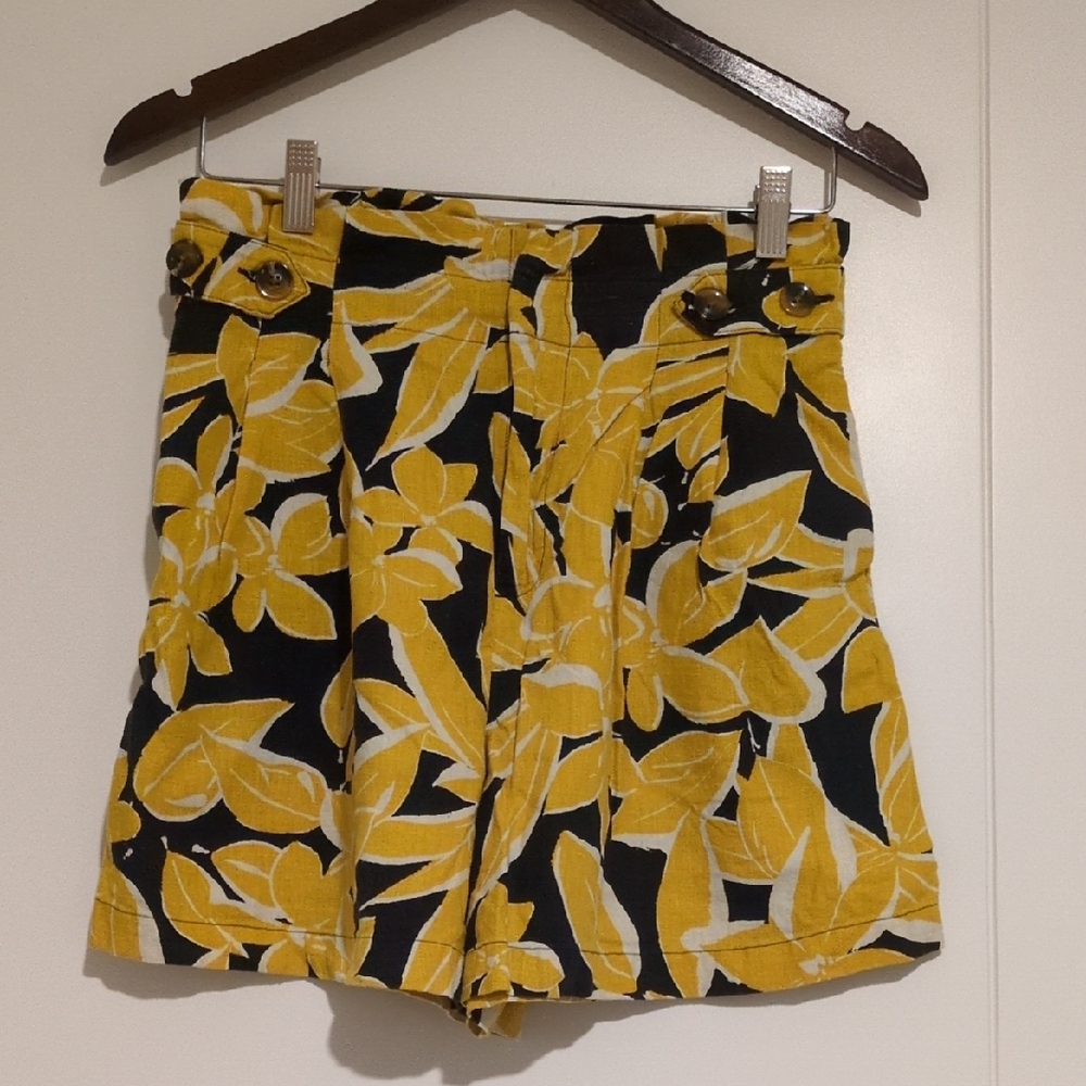 Who What Wear Yellow Floral High Waist Shorts